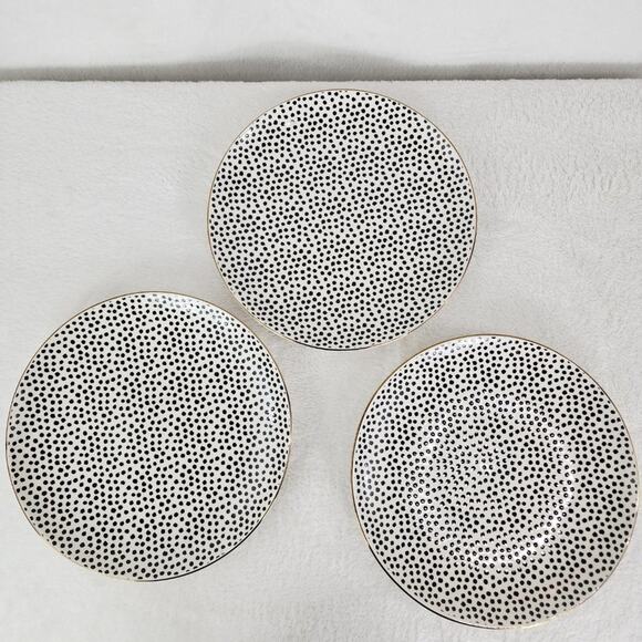 3 Thyme & Table Ava Collection Stoneware Cream & Black Dot Salad Plates EUC - Picture 3 of 5